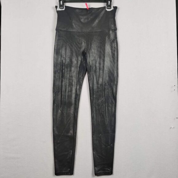 Spanx Faux Leather Leggings Stretch Compression Black Size XL - Picture 2 of 10